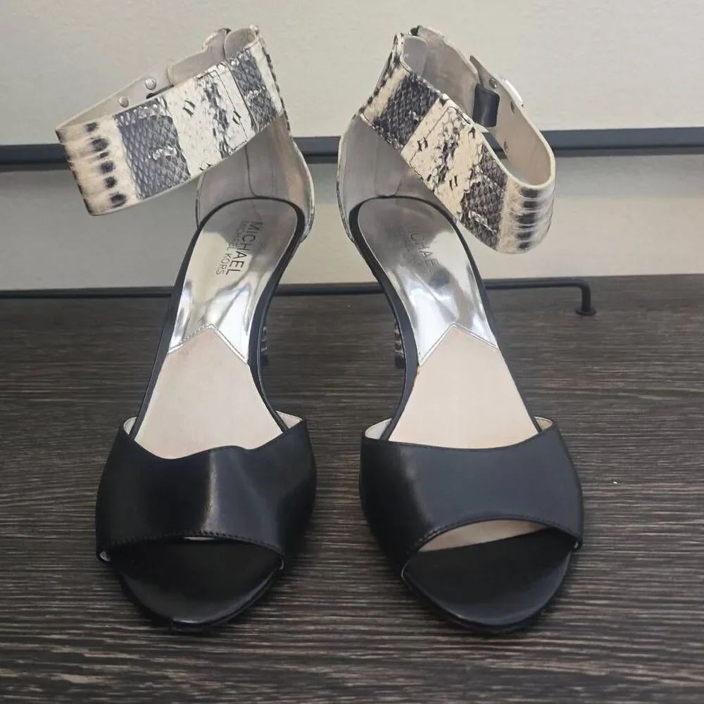 MICHAEL Michael Kors Giuliana Ankle Strap Sandals, Blk/Snake Print, EUC, Sz. 9.5